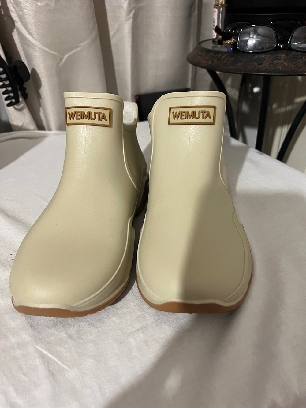 Women's Cream Waterproof Chelsea Rain Boots